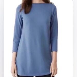J.Jill Ponte Women's 3/4 Sleeve Boatneck Tunic Top Cornflower Blue L